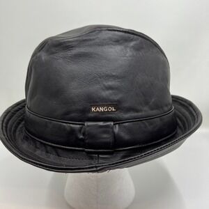 KANGOL 100% Plain Leather Player Hat Dark Brown Men's X/Large Fedora Style NWT